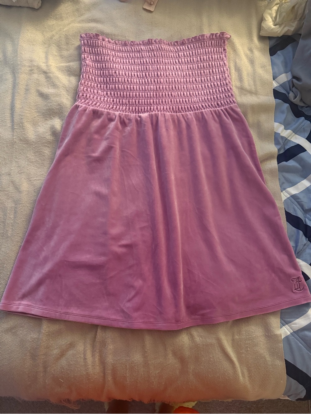 Smocked Waist Velvet Bandeau Dress